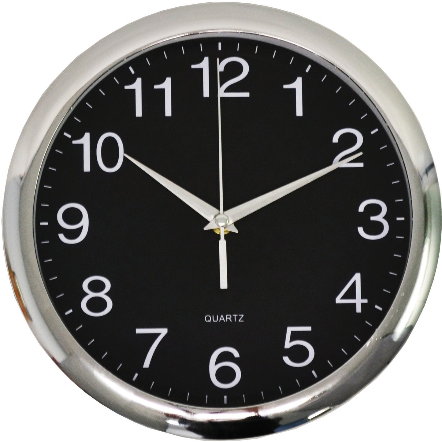 Italplast Wall Clock 30cm Chrome Trim Black Face_1045517_17490