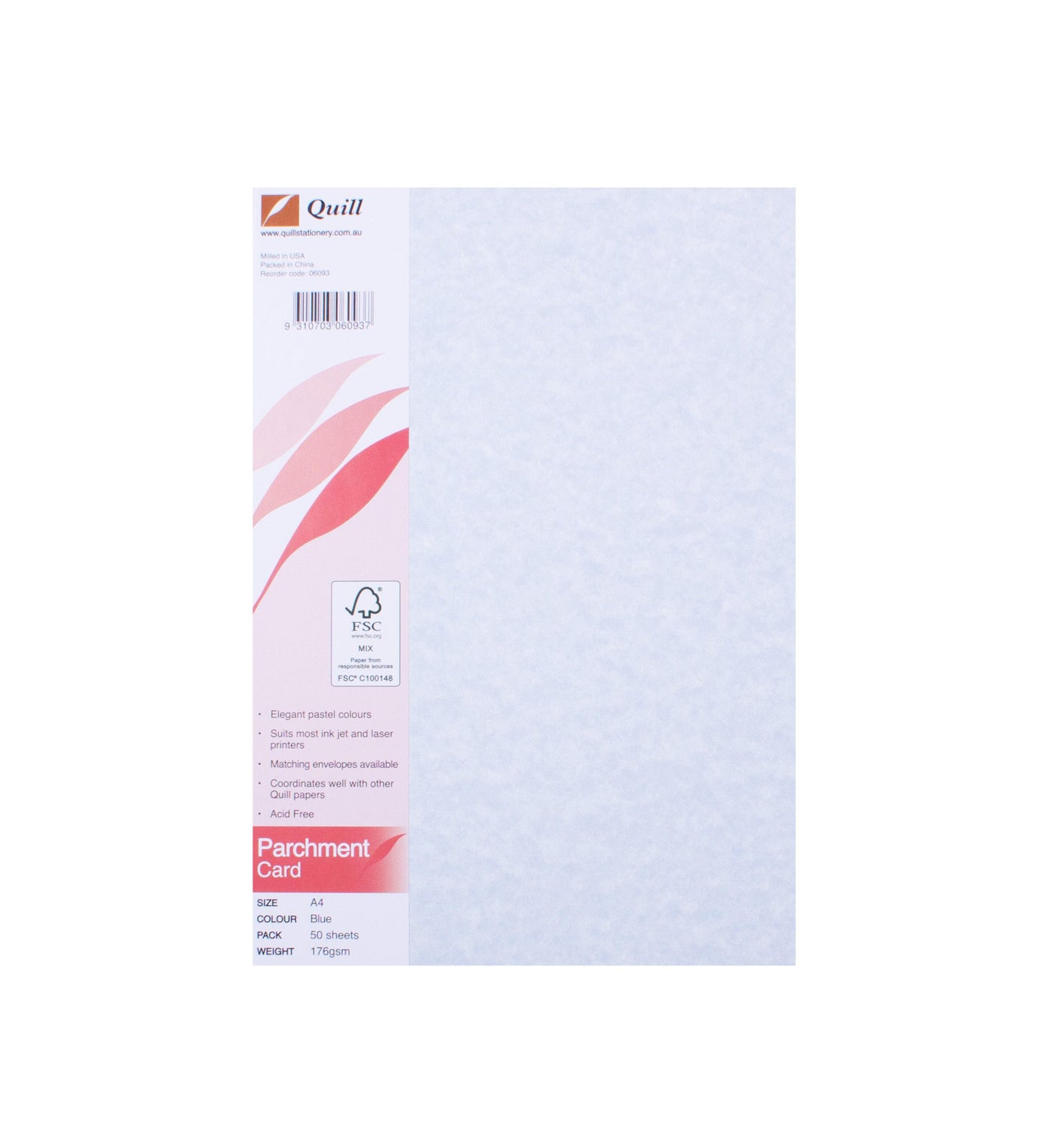 Quill Parchment Card A4 176Gsm Blue Pack 50_1047786_6196