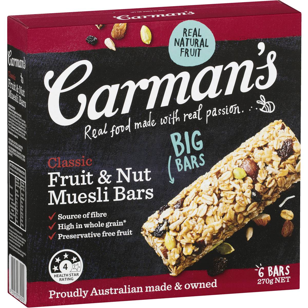 Carmans Muesli Bar Classic Fruit & Nut 6pk 270g_1051693_975593