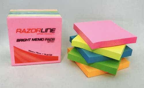 Razorline Sticky Ahesive Notes Cube 76X76mm Bright 5 Assorted 1054879 RZ7151