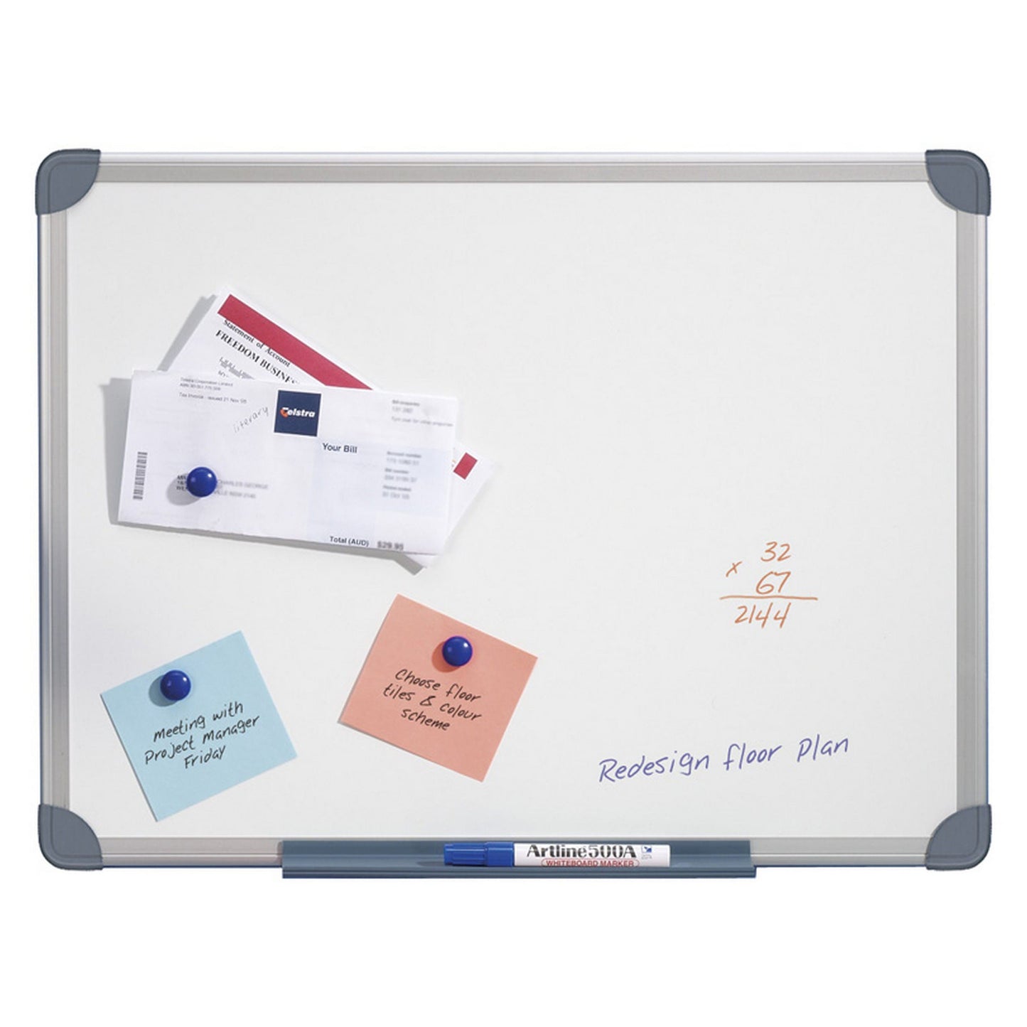 Quartet Slimline Magnetic Whiteboard Aluminium Frame 1200L X 900W Mm 1055661 QTMG1209R
