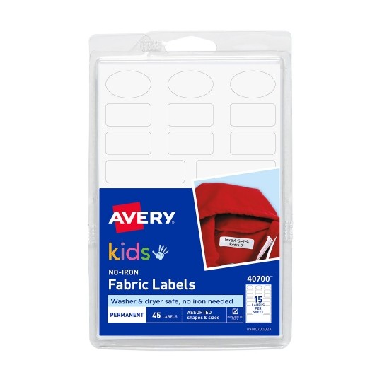 Avery Writable Labels No-Iron Clothing Labels Assorted Shapes Permanent_1081662_22883