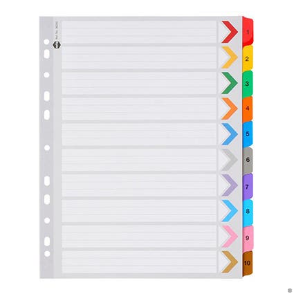 Marbig Dividers Manilla A4 1-10 Tab Reinforeced Extra Wide Multi Colour 39449400 36250F