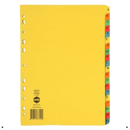 Marbig Dividers Manilla A4 A-Z Tab Bright Colour 87000609 37150F