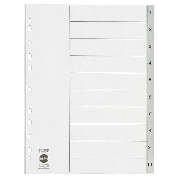 Marbig Dividers Pp A4 1-10 Tab Grey 39451016 35120