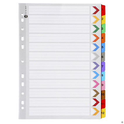 Marbig Dividers Manilla A4 1-12 Tab Reinforced Multi Colour_39456300_35019F