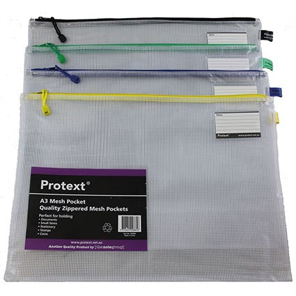 Protext Mesh Pouch With Zipper And Note Card Holder A3 Clear 1037936 28931