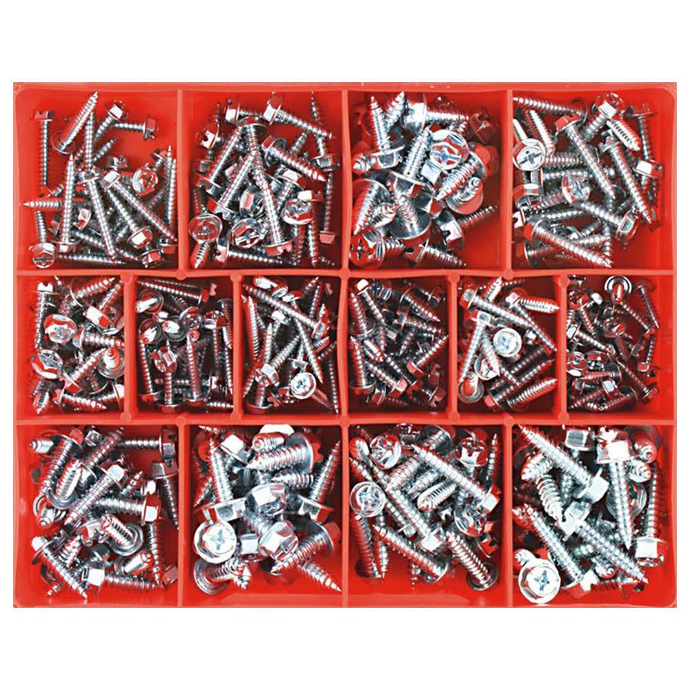 Grab Kit Screw Self Tapping Zinc Hex Head 14 Sizes 6-14G 350 Piece 1606006 CA350
