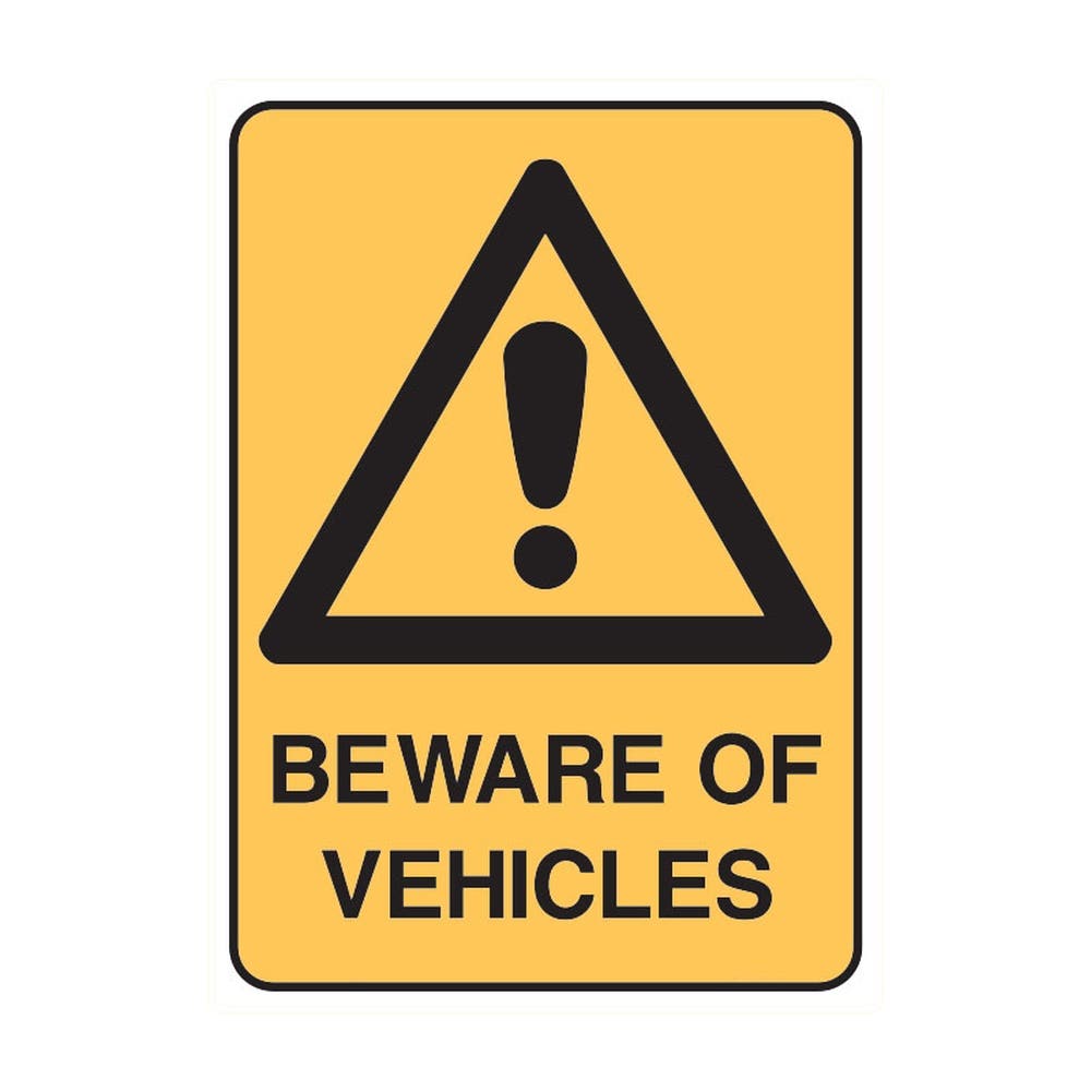 Sign '' Beware Of Vehicles'' Black/yellow 450x300 Poly 170280 833885