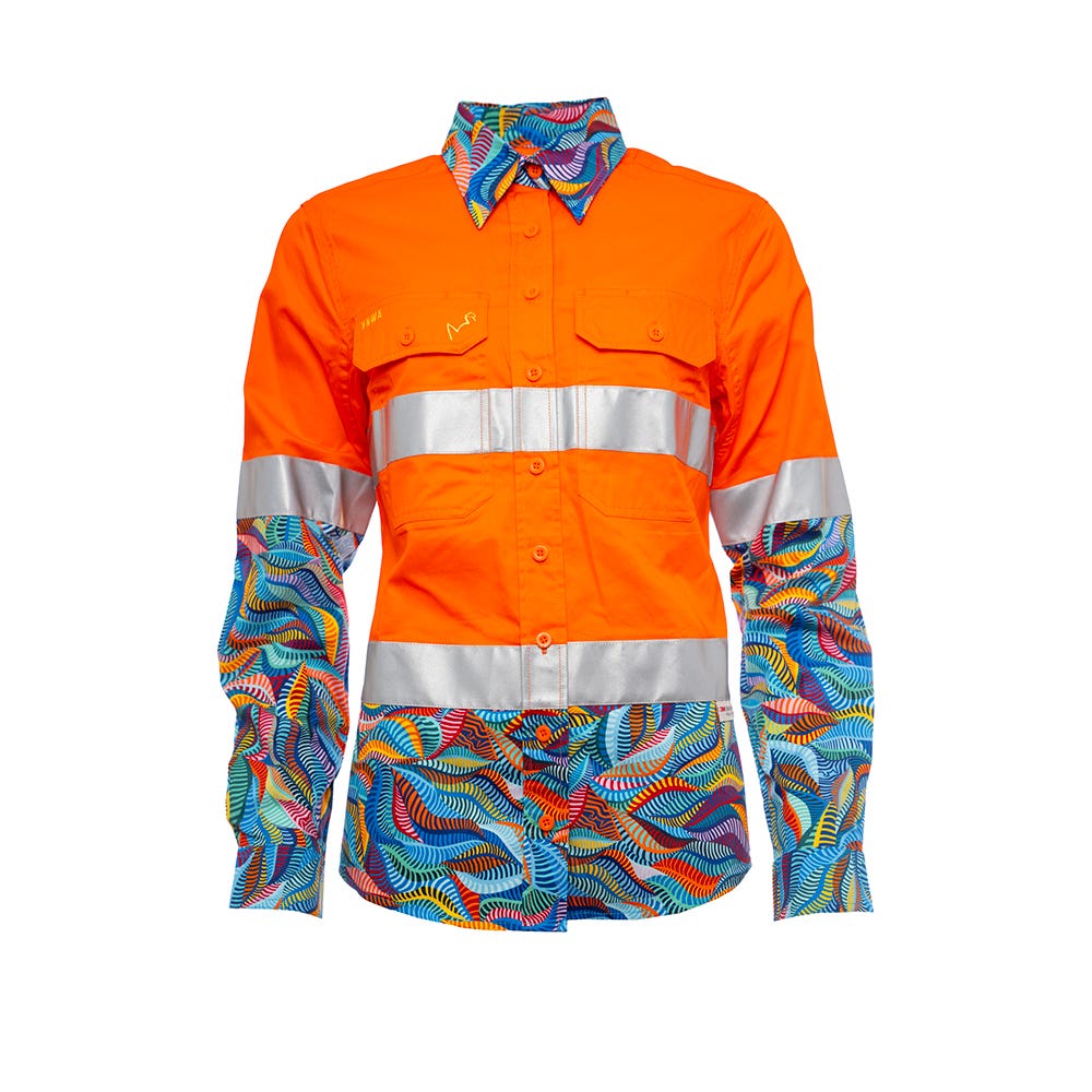 21529 Women's Orange/Snazzy Hi-Vis Drill Taped Shirt 150gsm 21529