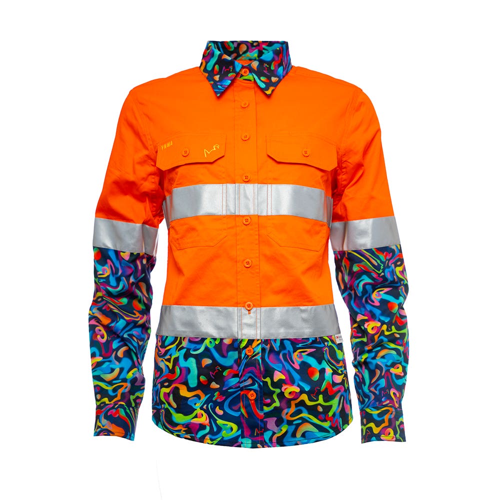 21549 Women's Orange/Pearler Hi-Vis Drill Taped Shirt 150gsm 21549