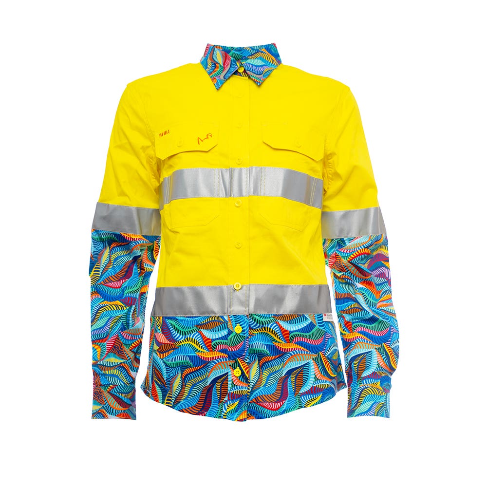 21650 Women's Yellow/Snazzy Hi-Vis Drill Taped Shirt 150gsm 21650