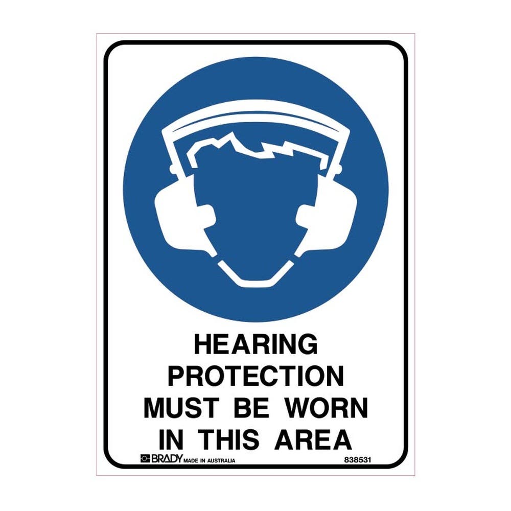 Sign HEARING PROTECTION MUST BE WORN IN THIS AREA 300 X 225mm Self Adh Poly 225502 845685