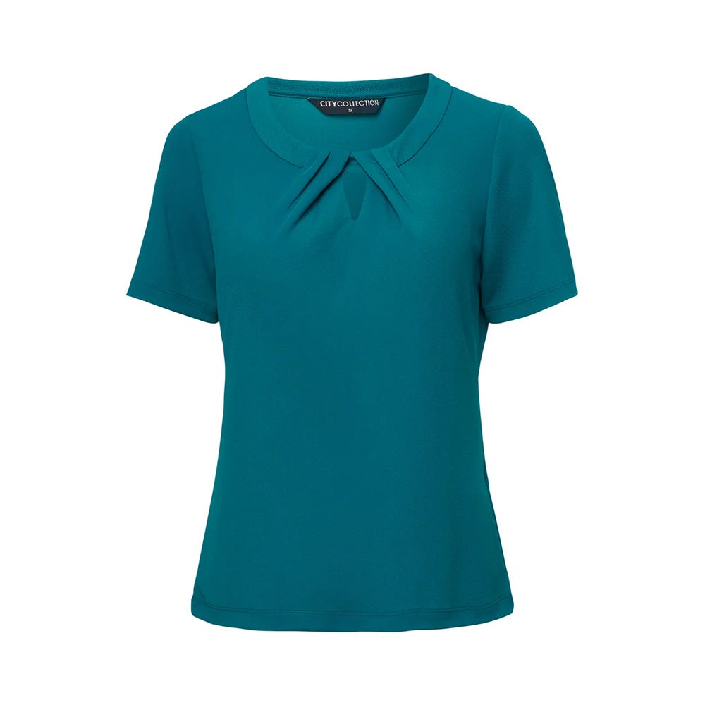 Shirt Womens Keyhole Knit S/S Poly Teal 2XL City Collection 40076664 2295-TEAL-2XL