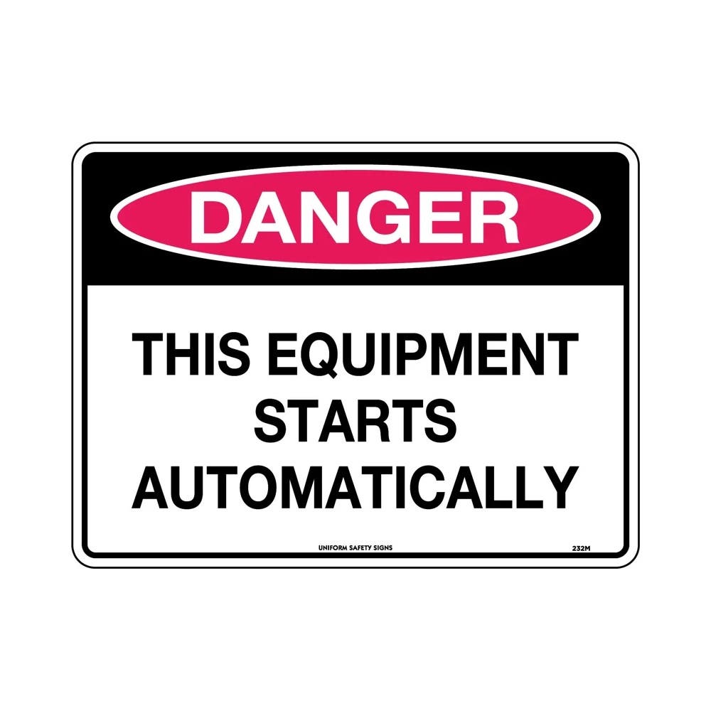Sign DANGER THIS EQUIPMENT STARTS AUTOMATICALLY 300 x 225mm Metal_306413_232MM