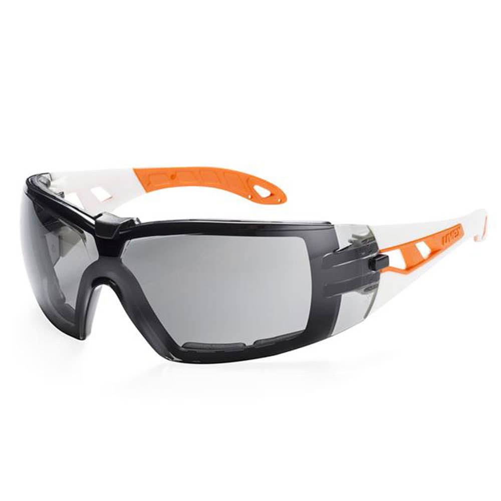Pheos Safety Glasses with Dust Guard Grey Lens White/Orange Frame Small Fit 30000203 9192-201G