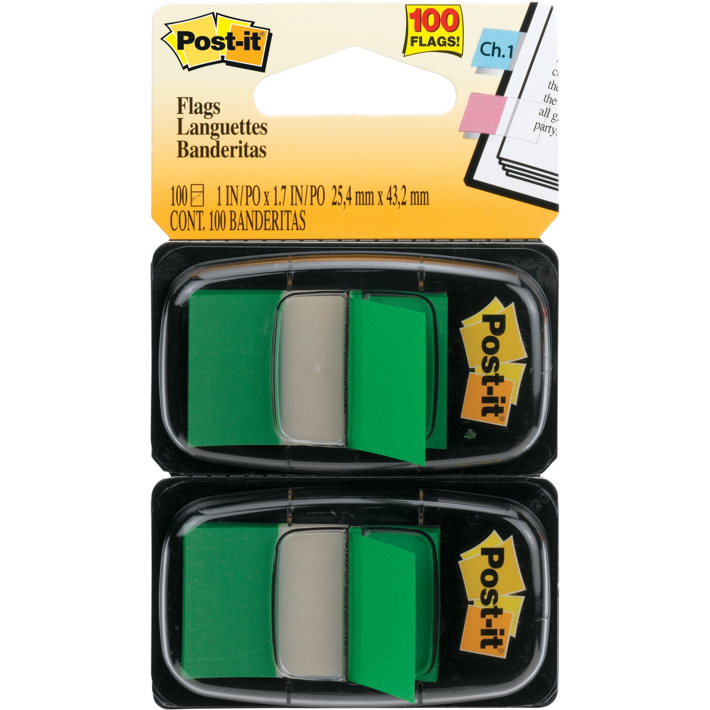 Post-It Flags 680 Twin Colours 25x44mm Pack 2 Green_305022604_3M680GN2 GREEN