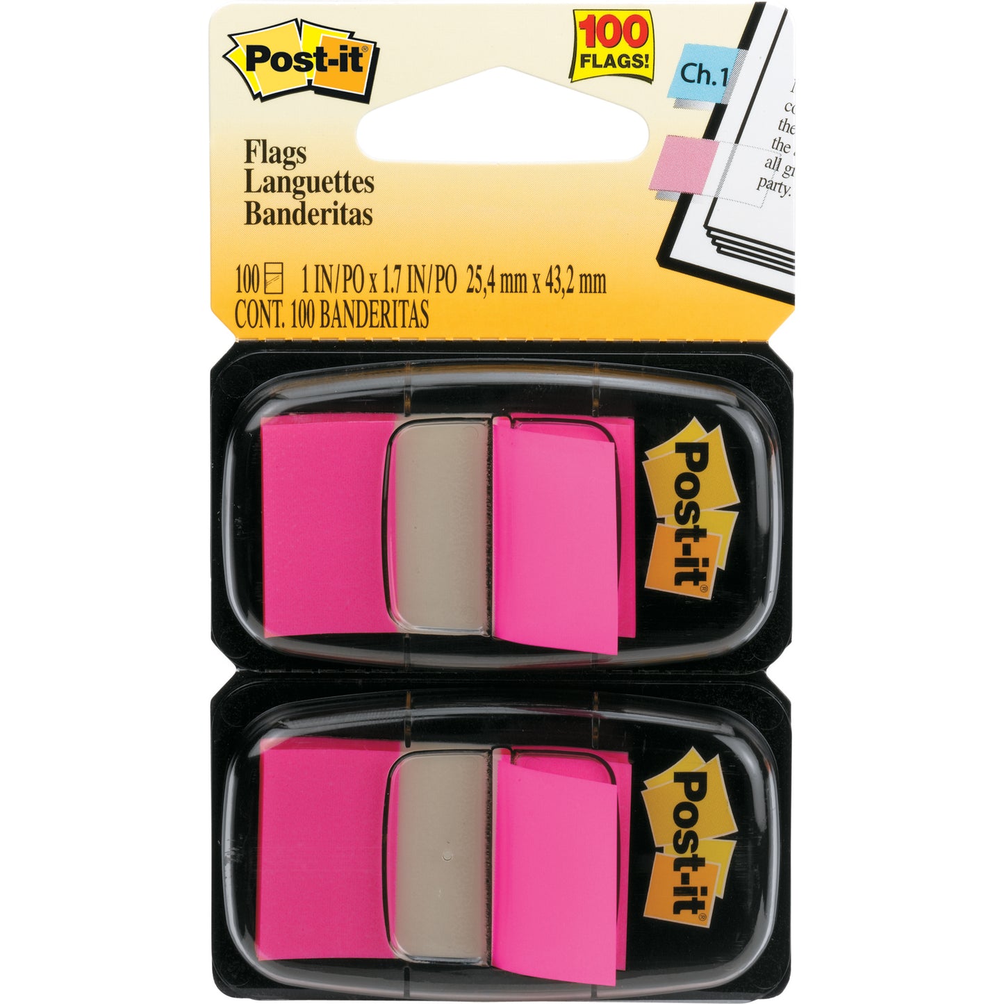 Post-It Flags 680 Twin Colours 25x44mm Pack 2 Bright Pink_305022700_3M680BP2- B/PINK