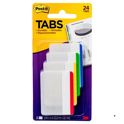 Post-It Tabs 686F-1 50X38mm Lined Primary Colours Assorted 24 Tabs Pack 4 305027100 41431