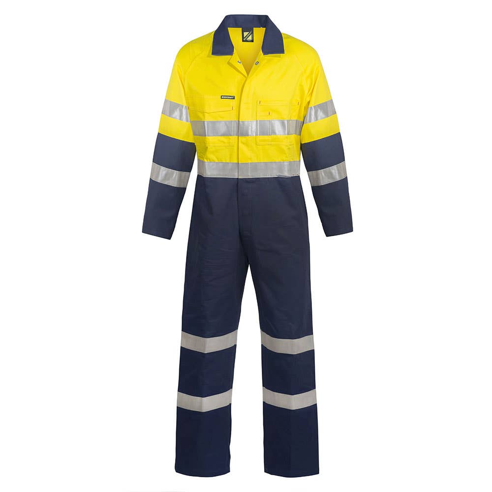 Coveralls Cotton Drill 310gsm 9920 Tape Hi Vis Yellow/Navy 112R WorkCraft 310891 WC3056-Y/N-112R