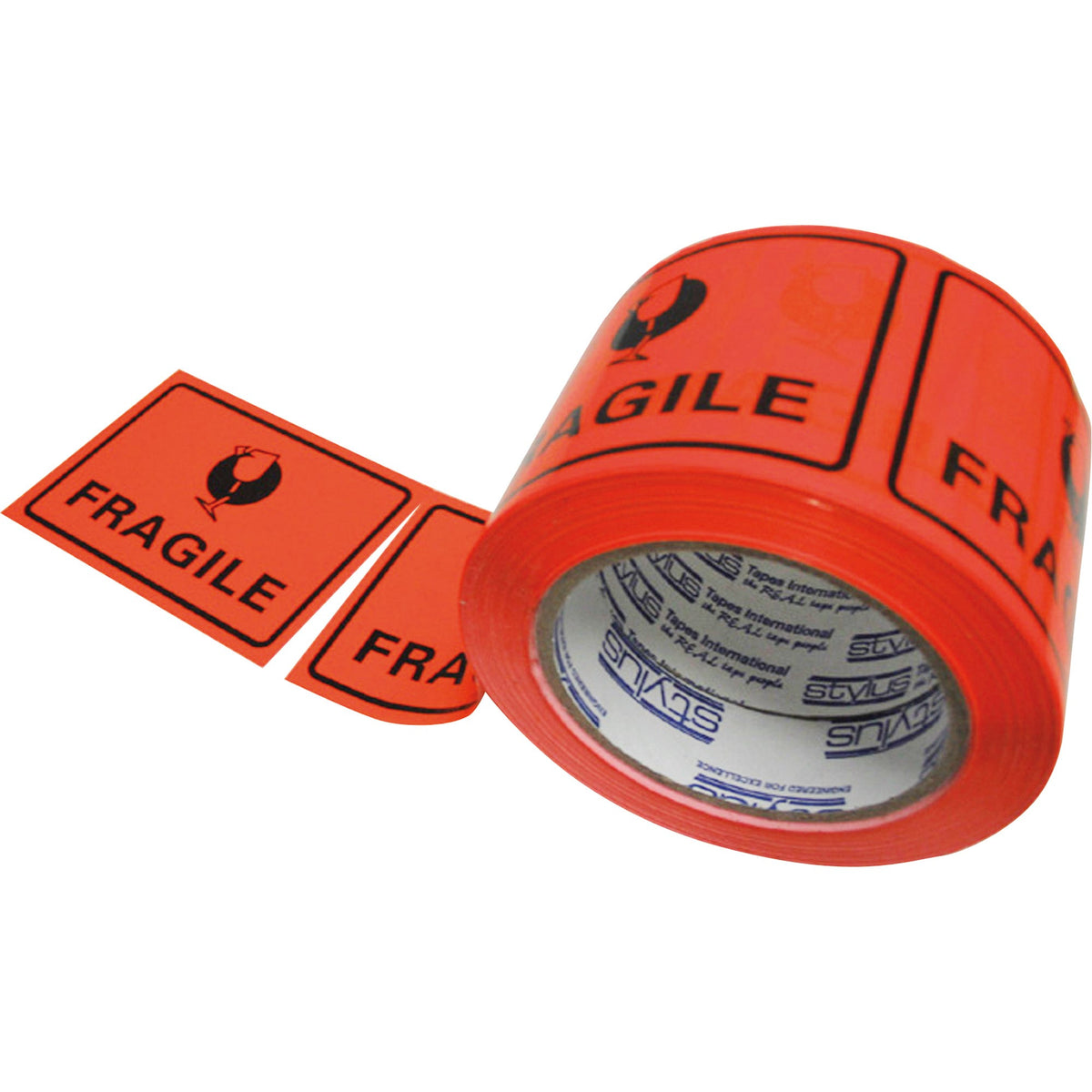 Stylus Tape Printed Fragile Perforated 75mmx50M Fluoro Orange 500 Labels_320001200_4025