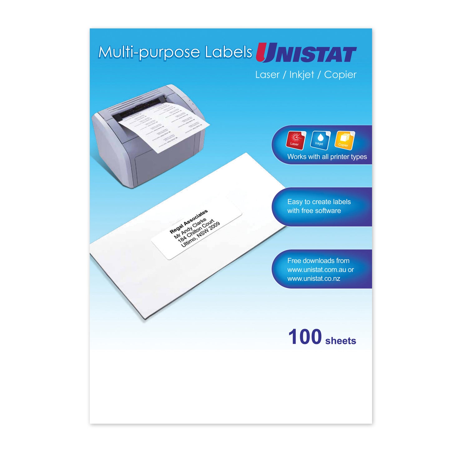 Unistat Lables 38932 Multi Use A4 16up 105x37mm White Box 100_1013157_AV38932