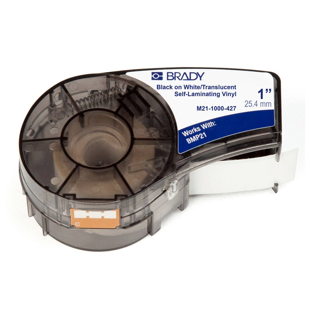 Label Self Laminate Vinyl Black/White 25.5mm x 4.27m For BMP21-PLUS Brady 32000540 110928