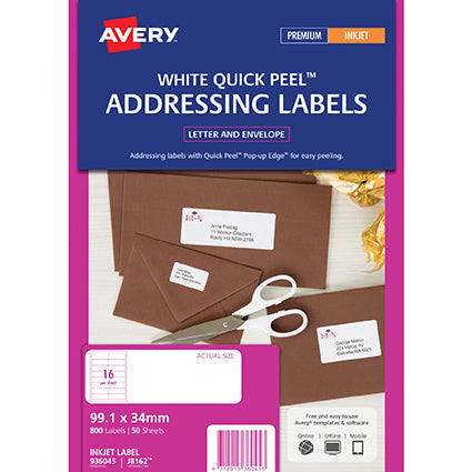 Avery Shipping Labels AveryEco Inkjet/Laser White 99.1x34mm 16up 50 Sheet_22472000_85800