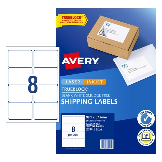 Avery Internet Shipping Labels L7165 99.1x67.7mm A4 8up Pack 10 White_320023800_23309