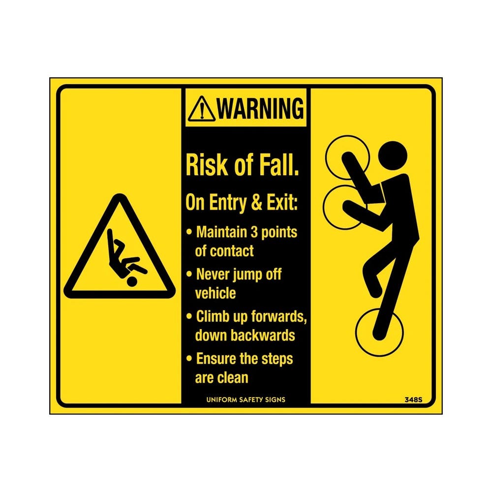 Sticker WARNING RISK OF FALL ON ENTRY OR EXIT MAINTAIN 3 POI... 140 X 120mm_314163_348SA