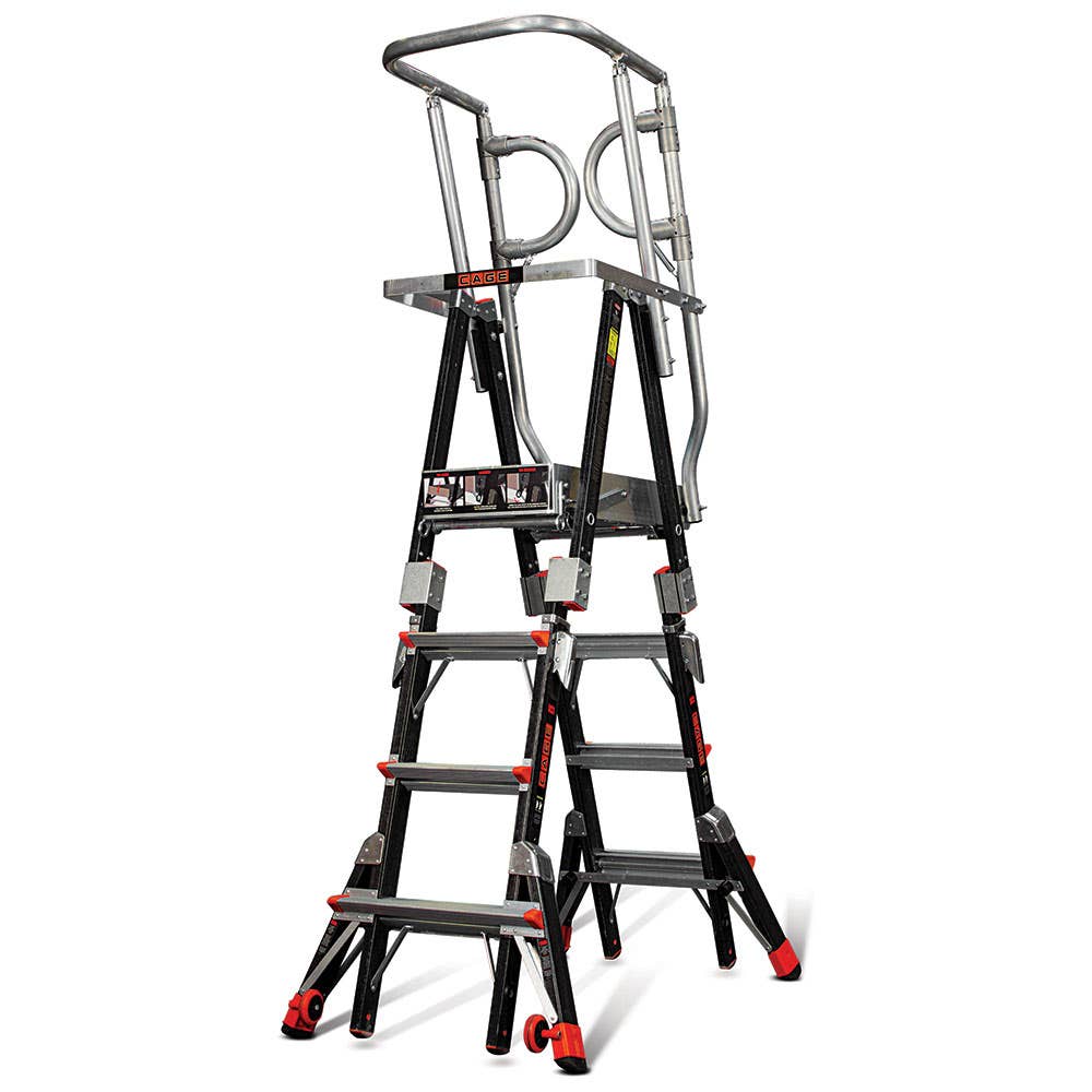 Platform Ladder Fibreglass Adjustable Legs Compact Cage 1.2 - 1.8m 150kg 18504 Little Giant 36000301 18504
