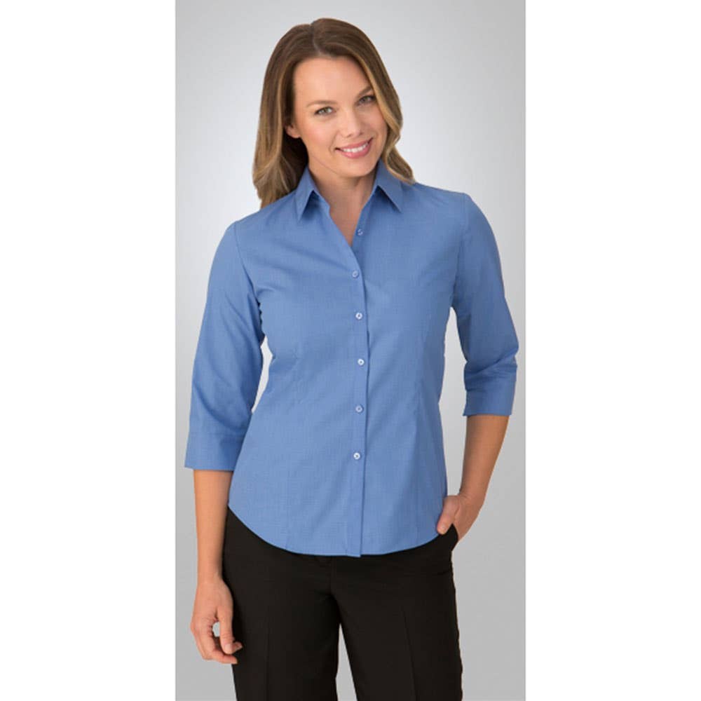 Shirt Womens 3/4 Sleeve Poly Cotton Micro Check 2121 Blue 10 40005847 2121-BLU-10
