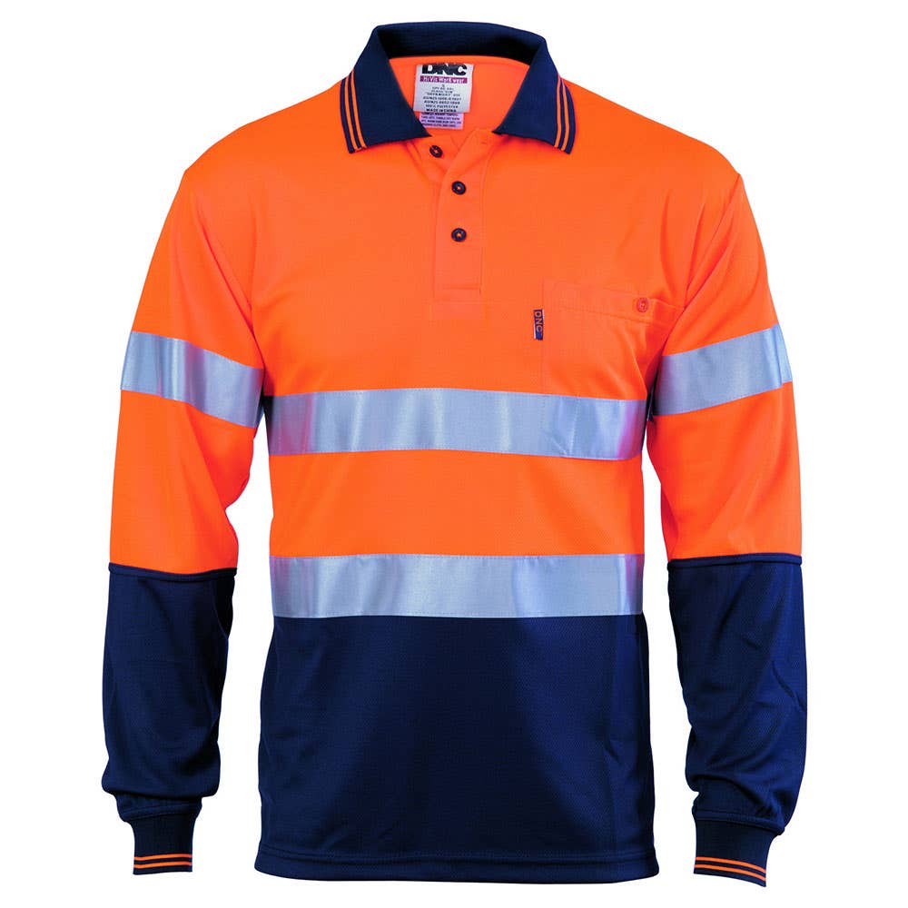Shirt Polo L/S 175gsm Poly Micromesh D/N CSR Tape Hi Vis Orange/Navy 2XL 40006170 3716-O/N-2XL