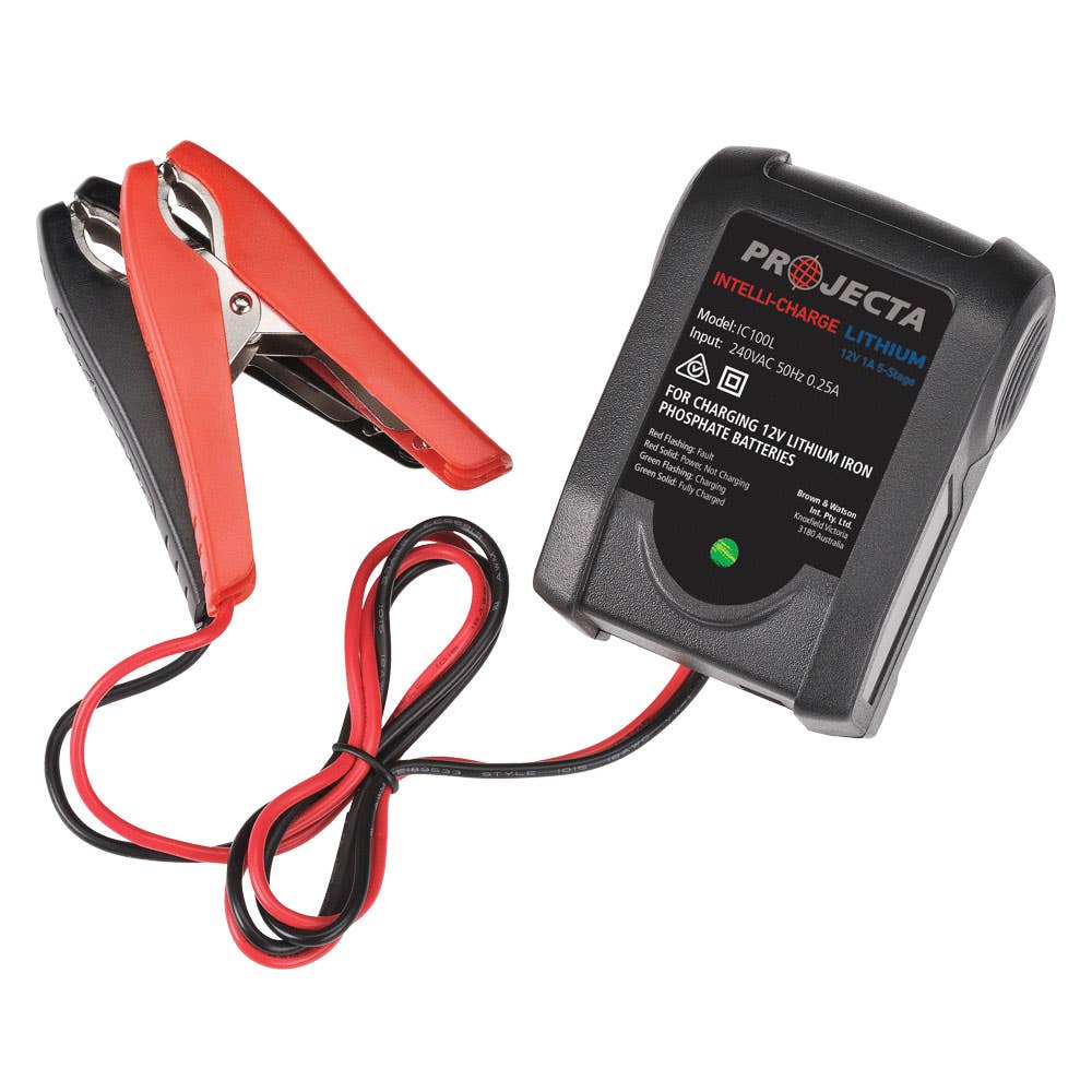 Charger Battery Lithium 12V 1A With Clamps & Vehicle Harness Projecta 40011243 IC100L