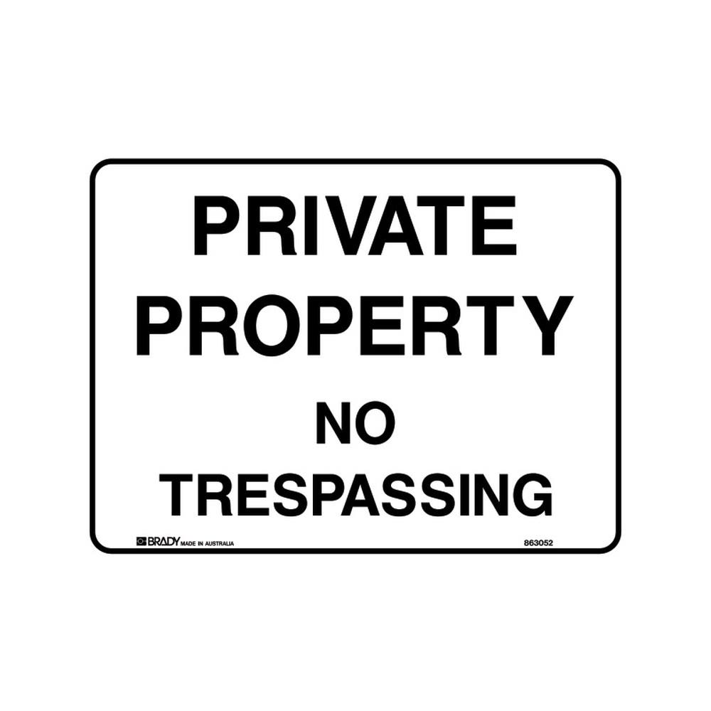 Sign PRIVATE PROPERTY NO TRESPASSING 450 X 300mm Metal 407206 832288