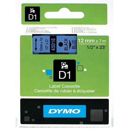 Dymo Labelling Tape D1 12mm X 7M 45016 Black On Blue S0720560_22561000_51864