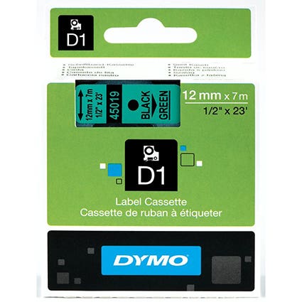 Dymo Labelling Tape D1 12mm X 7M 45019 Black On Green 22566000 51852