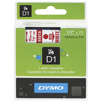 Dymo Labelling Tape D1 12mm X 7M 45015 Red On White 22563000 51863