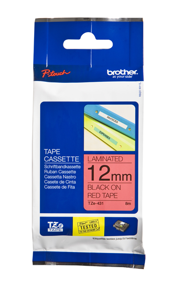 Brother TZE-431 Labelling Tape 12mmx8M Black On Red_22610000_TZE-431