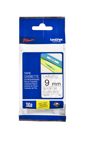 Brother TZE-121 Labelling Tape 9mm X 8M Black On Clear_22603000_TZE-121