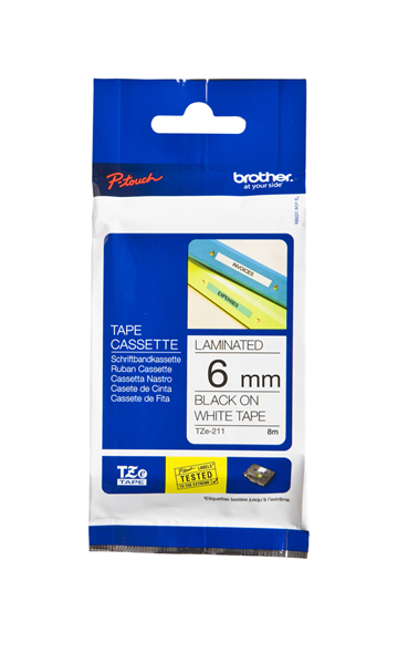 Brother TZE-211 Labelling Tape 6mmx8M Black On White_22602000_BTZ211