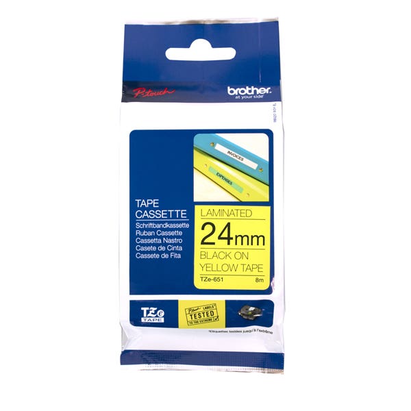 Brother TZE-651 Labelling Tape 24mmx8M Black On Yellow 22622000 BTZ651