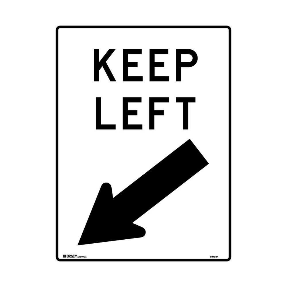 Sign KEEP LEFT White & Black 450mm X 600mm Metal 443079 841885