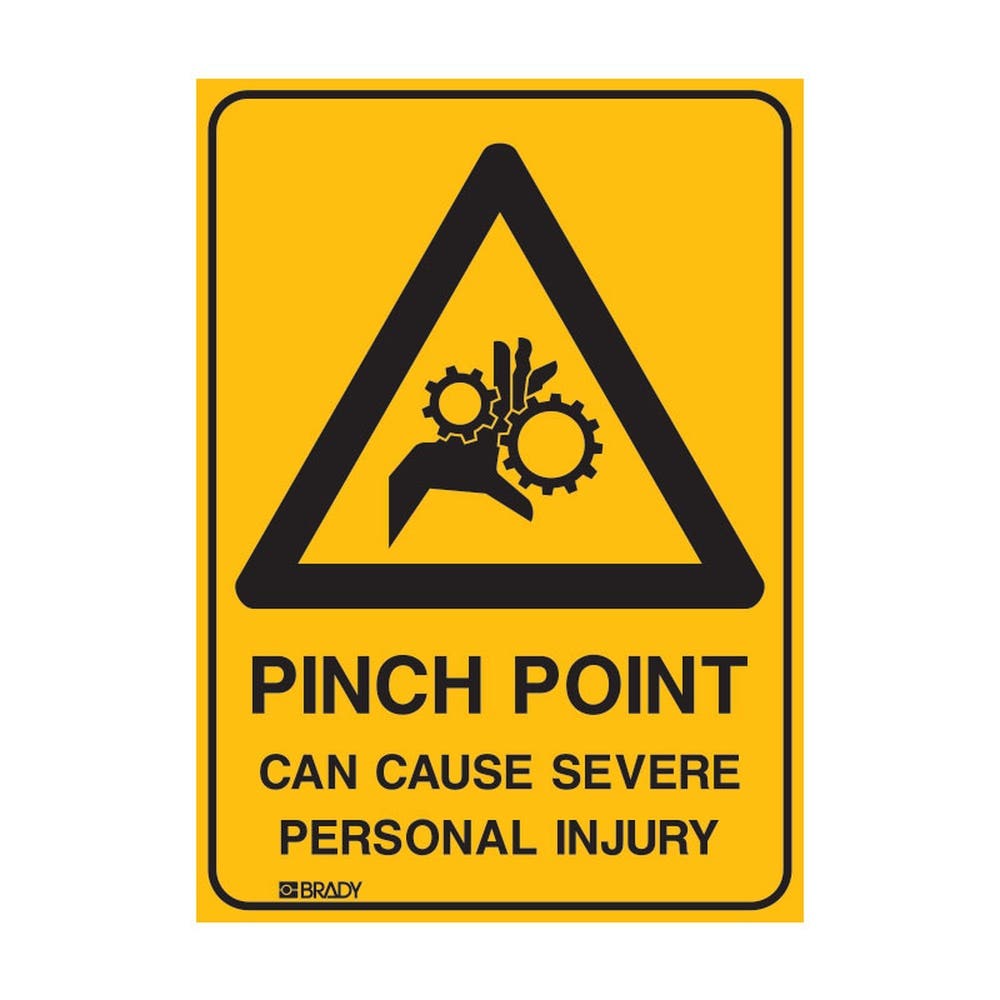 Self Adhesive Sign PINCH POINT CAN CAUSE SEVERE PERSONAL INJURY 180 X 250mm 446667 840618