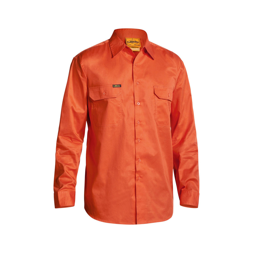 Shirt L/S Cotton Drill 155gsm Gusset Cuff Hi Vis Orange 6XL Bisley_90010545_BS6894_BVEO6XL