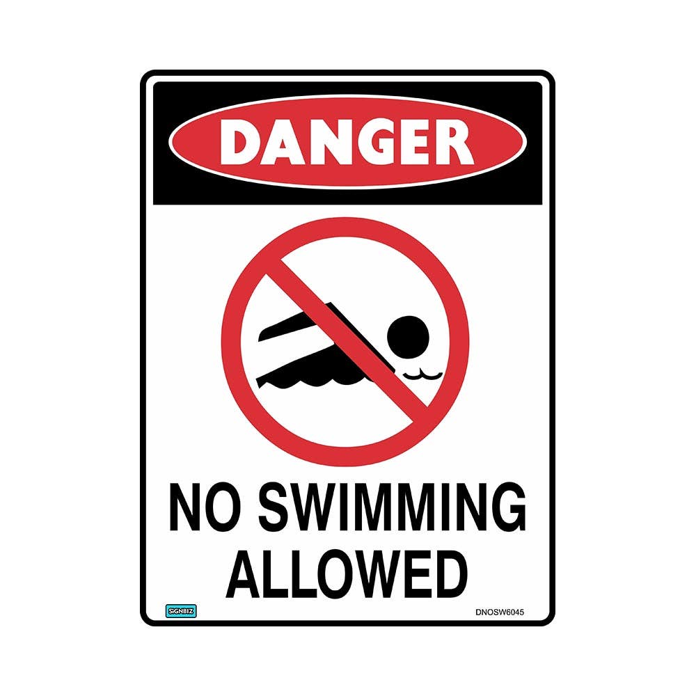 Sign Danger No Swimming Allowed 600 X 450 Metal_463712_DNOSW6045M