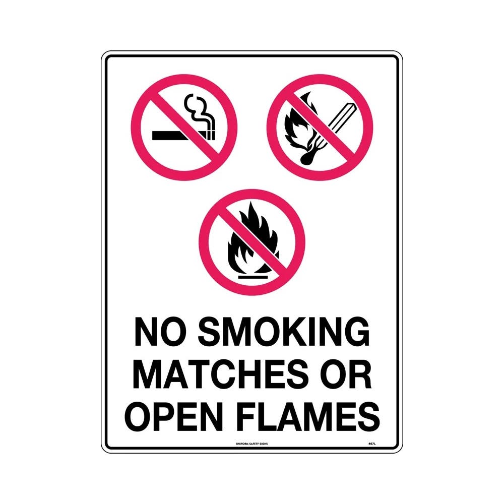 No Smoking Matches Or Open Flames SIGN 600x450mm - Metal_500489_467LM