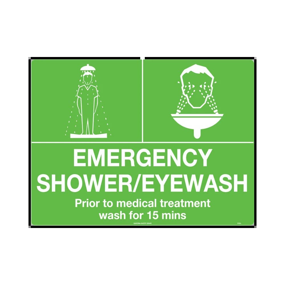 Sign EMERGENCY SHOWER AND EYE WASH 450 x 300mm Metal_264230_510LSM