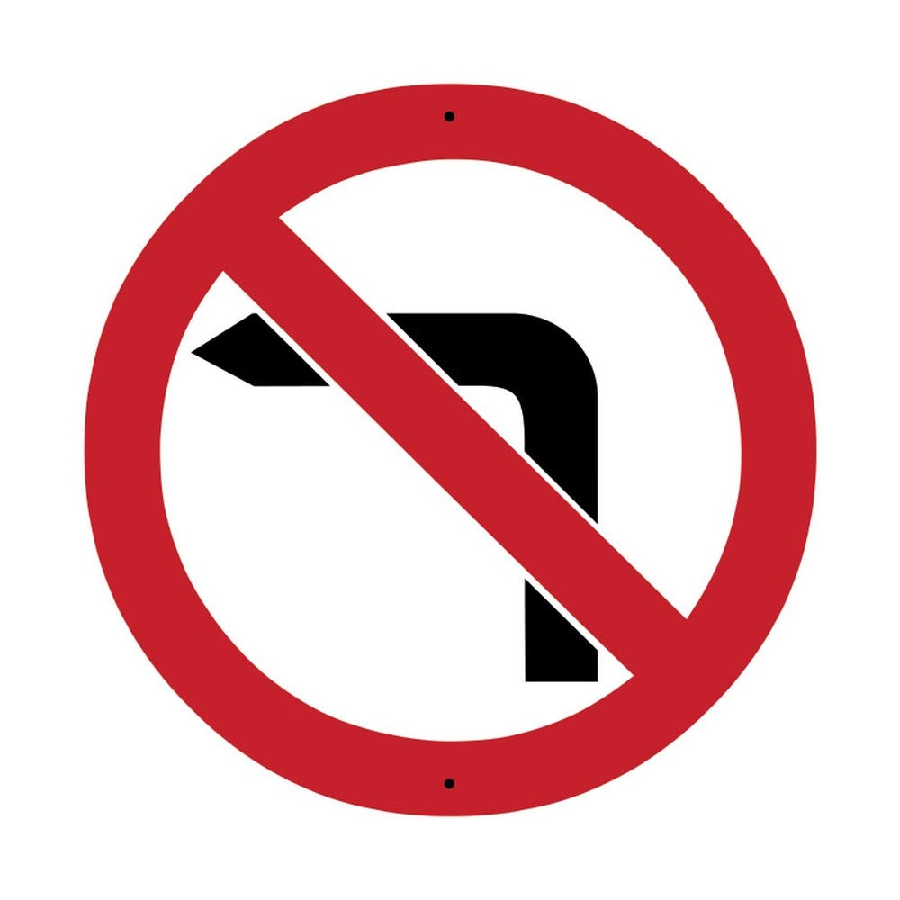 Sign NO LEFT TURN Pictogram (no Words) C1 Ref 600 X 600 Metal Red/wht/blk 529364 841869