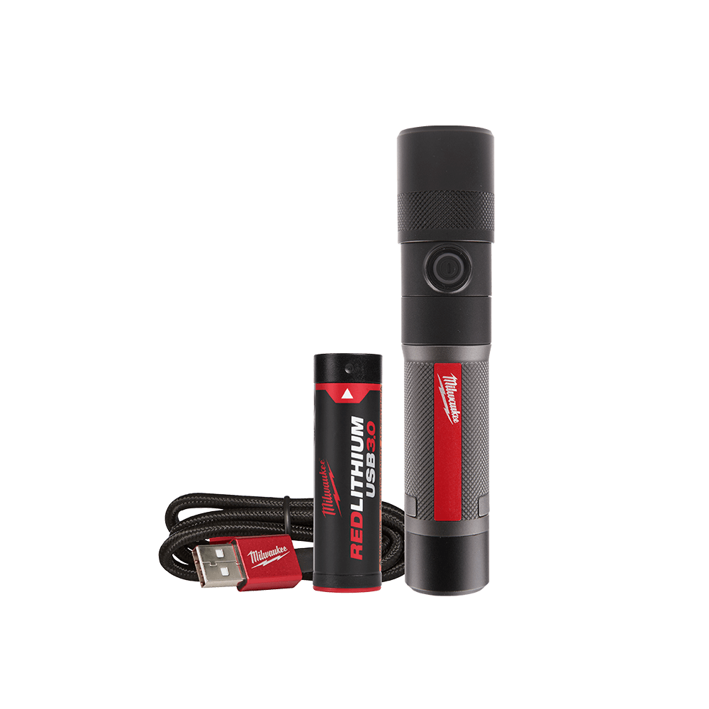 Red Lithium USB Rechargeable 1100L Twist Focus Flashlight 3.0AH Kit 533434 L4TMLED301